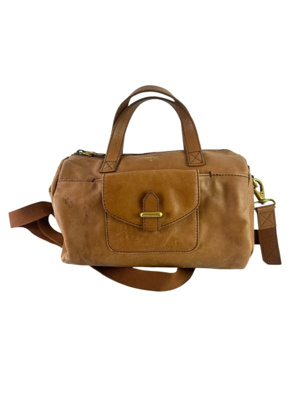 Genuine Vintage FOSSIL Tan Pebbled Leather Satchel Bag Strap Crossbody